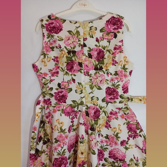 1950s Swing Floral Sleeveless A-Line Dress Size Large - Picture 4 of 6